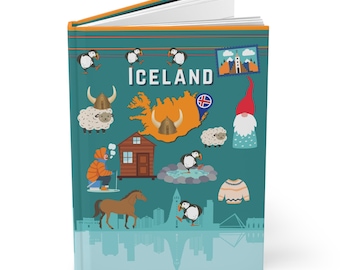 IJsland notitieboek glanzend hardcover IJslands reisschema dagboek planner 75 gelinieerde pagina's 150 vellen papegaaiduikers geisers kabouters NIEUW