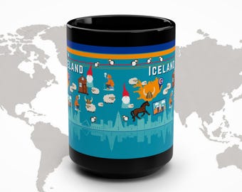 Islandsmugg Folklore Glansig Keramikmugg Mikrovågs- och diskmaskinssäker Stor 450 ml handtag Kaffe Te Latte Hög kvalitet Original!