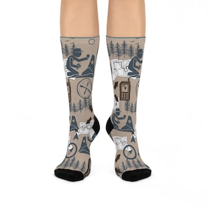 Geocaching Socks, Tan GPS Unisex Adult Comfortable Lightweight Breathable Stretchy Crew Mid Calf | Fun Original | 1 Pair, 1 Size