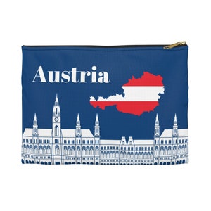 Austria Accessory Pouch, Austria Cosmetic Bag, Multi-Purpose Bag, Wanderlust Gift, Traveling, Austrian Flag Bag, Unisex Travel Gift Idea image 1
