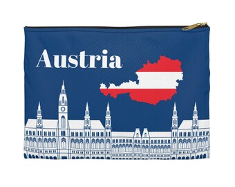 Austria Accessory Pouch, Austria Cosmetic Bag, Multi-Purpose Bag, Wanderlust Gift, Traveling, Austrian Flag Bag, Unisex Travel Gift Idea