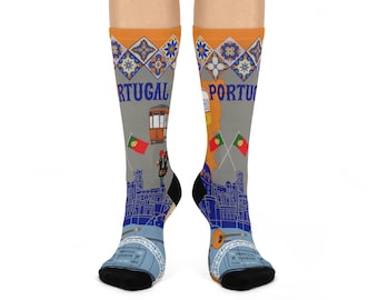 Portugal Socks Lisbon Travel Culture Coastal Unisex Crew Socks | Portuguese Gift | Atlas Wanderlust