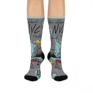 NYC Socken, Aqua Travel Map, Unisex, Erwachsene, bequem, leicht, atmungsaktiv, dehnbar, Rundhalsausschnitt, mittlere Wade | Lustiges Original | 1 Paar, 1 Größe
