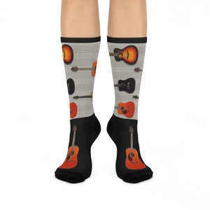 Acoustic Guitar Socks! Sheet Music and Guitars for Musicians, Unisex Musical Socks, Songwriter Socks, Guitarists, Music School, Music Ed