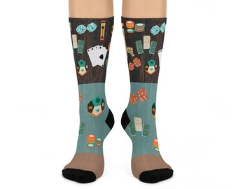 Game Night Socks! Gin Rummy, Retro Unisex Adult Comfortable Lightweight Breathable Stretchy Crew Mid Calf | Fun Original | 1 Pair, 1 Size