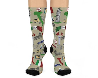 Italia Crew Socks! Bread, Wine, Cheese, Olive Oil, Tomatoes, Desert, Coffee, and More! Italy is Delicious! calzini