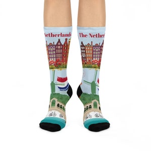 The Netherland Socks Travel Holland Unisex Adult Comfortable Lightweight Breathable Stretchy Crew Mid Calf | Fun Original | 1 Pair, 1 Size