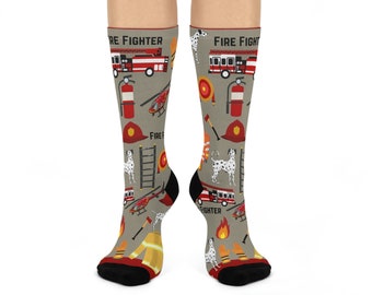 Firefighter Socks! Unisex Fireman, Firewoman, Firetrucks! Unisex Adult Comfortable Lightweight Breathable Stretchy Crew Mid Calf Fun 1 Size
