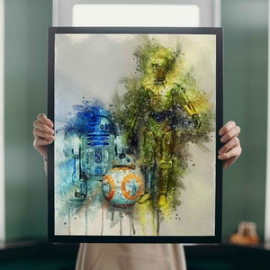 Star Wars Robot / The Mandalorian / C3PO / R2D2 / BB8 / Art Print / Movie Poster / Wall Art / Kids Room Decor / Star Wars Poster