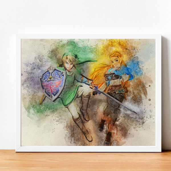 Zelda / Link / Triforce / The legend of Zelda / Aquarelle / Art Print / Idée Cadeau / Wall Art / Kids Room Decor / Personnalisation