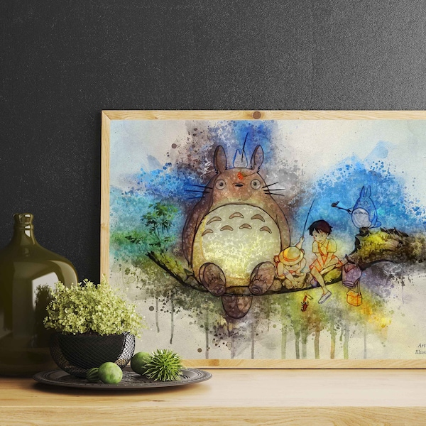 My Neighbor Totoro / Studio Gibli / Hayao Miyazaki / Aquarel digitaal schilderen / Japanse animatiefilm / Art Print / Kids Room Decor