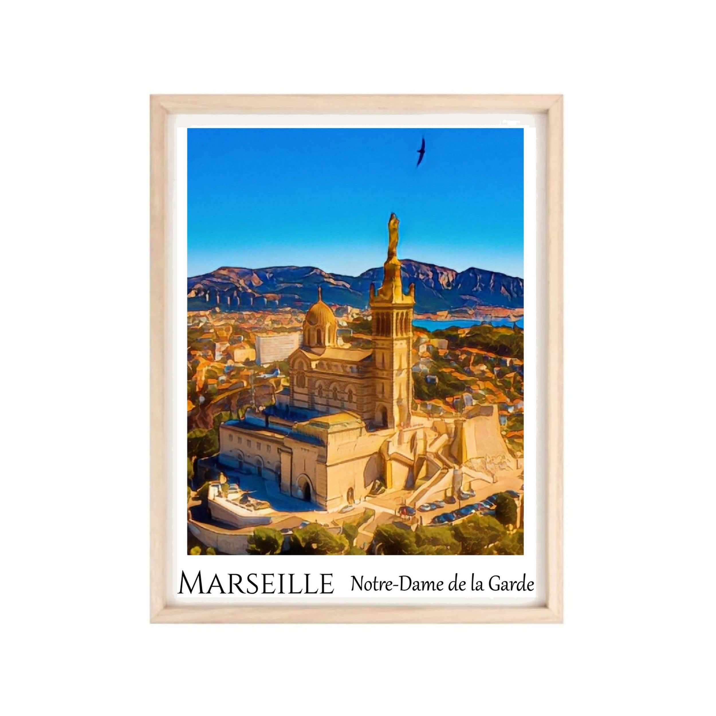 Poster Marseille Notre-Dame de la Garde Basilica The Good Mother  Vintage Poster French Riviera Decoration Catholic Church