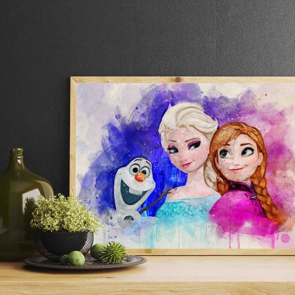 La Reine des Neiges / Frozen /  Elsa et Anna / Olaf / Libéré Délivré / Art Print / Dessin animé / Wall Art / Kids Room Decor / Idée Cadeau