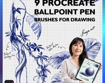 Procreate Brush Pens | 9 Ballpoint Pen Brushes for Drawing, Sketch Brush, Hand Drawn, Cross Hatching, Realistic Pen Brush for Procreate