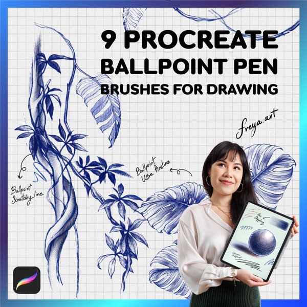 Procreate Brush Pens | 9 Ballpoint Pen Brushes for Drawing, Sketch Brush, Hand Drawn, Cross Hatching, Realistic Pen Brush for Procreate