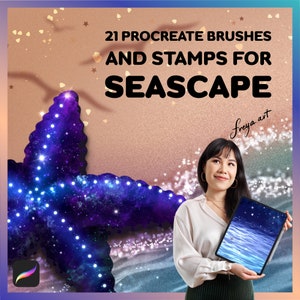 Beach Scene Procreate Bundle, Underwater Brushes, Procreate Beach Stamps, 21 Procreate Brushes and Stamps for Seascape