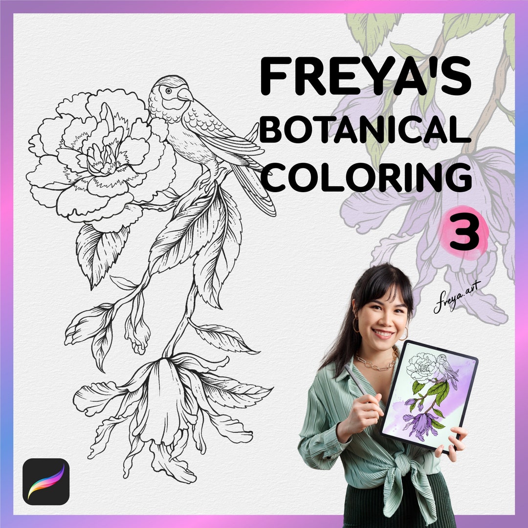 Procreate Floral and Birds Coloring Page, Cute Coloring Sheet, Freya's ...