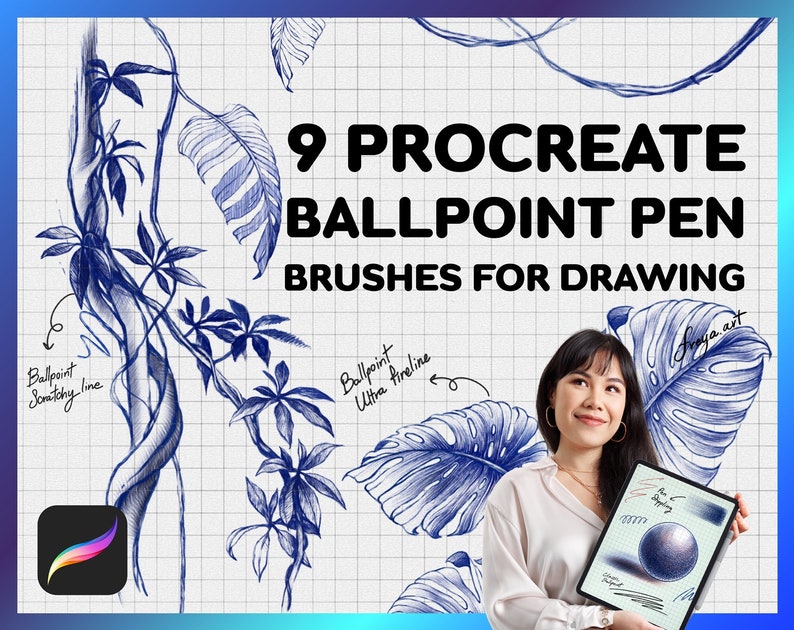 Procreate Brush Pens 9 Ballpoint Pen Brushes for Drawing Etsy