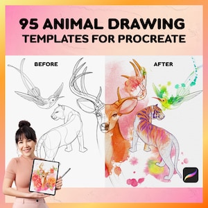 Procreate Animal Stamps | 95 Procreate Animal Brushes, Drawing Template, Animal Line art, Tattoo Design, Procreate Flash, Procreate Animals