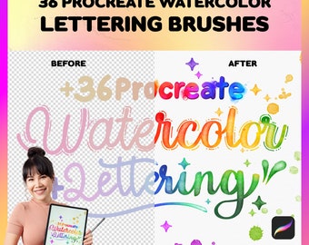 Procreate Lettering Brushes | 36 Watercolor Lettering Brushes for Procreate, Best Procreate Lettering Brush, Calligraphy Brushes, Watercolor