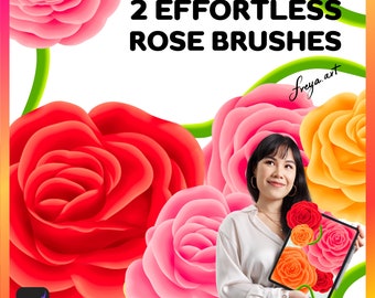 Procréer Rose | 2 pinceaux roses sans effort, pinceau dynamique procréer, peinture florale, peinture botanique, pinceau pétale, pinceaux procréer