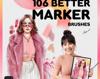 Procreate Copic Marker | 106 Better Marker Brushes, Dry Alcohol Marker, Wet Alcohol Marker, Lettering Brushes, Fashion Illustration Brushes