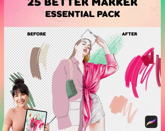 Procreate Marker Brushes | 25 Better Marker Essentials Pack, Copic Brushes, Alcohol Marker Brushes, Brushes for Fashion Illustration