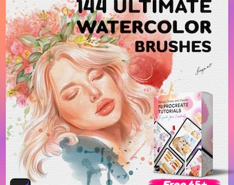 144 penselen voor Procreate-aquarel met 65+ Procreate-tutorials, bundel aquarel Procreate