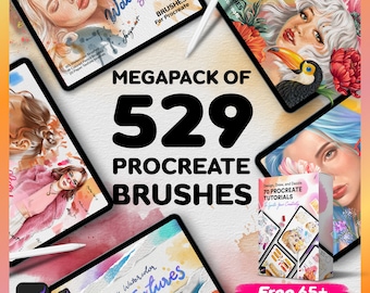 Megabundel 529 Procreate-borstels met 65+ Procreate-tutorials, bundel Procreate Whole Shop