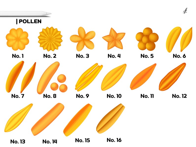 Pollen Number Chart Procreate Flowers | 131 Procreate Effortless Flower Brushes, Petal ...