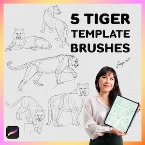 Procreate Tiger Stamp | 5 Template Procreate Brushes | Animal Drawing Guide | Pencil Drawing  | Animal Line art |  Tattoo Design