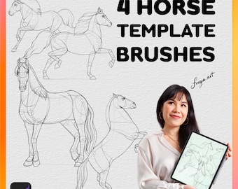 Procreate Horse Stamp | 4 Template Procreate Brushes | Procreate Stamp | Animal Drawing Guide | Pencil Drawing | Line art | Tattoo Design