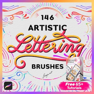 146 Procreate Brushes for Procreate Lettering with 65+ Procreate Tutorials, Artistic Lettering Brushes Set