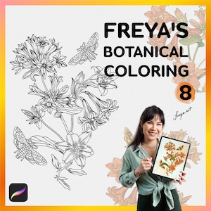 Procreate Coloring Page Wildflower and Butterfly, Adult Coloring Sheet, Floral Single Coloring Page,  Freya&#39;s Botanical Coloring 8