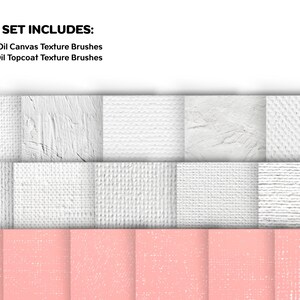 May include: A set of 16 oil painting texture brushes. The set includes 10 oil canvas texture brushes and 6 oil topcoat texture brushes. The brushes are shown on a white background.