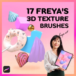 Textured Digital Brush Pack, Procreate 3D-Zeichnungsset, 17 Freyas 3D-Texturpinsel