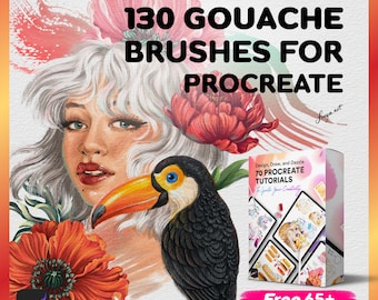 130 plakkaatverfpenselen voor Procreate met 65+ Procreate-tutorials, digitaal penseelpakket voor realistisch plakkaatverf