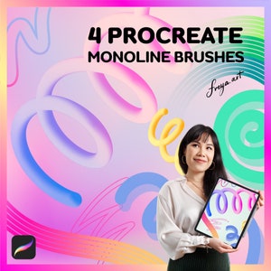 Monoline Procreate Brush | 4 Procreate Monoline Brushes, Round Tip Brushes, Outline Brush, Multi Line Brush, Shadow Brush, Duo Color Brush