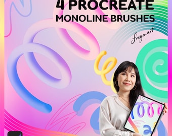 Monoline Procreate Brush | 4 Procreate Monoline Brushes, Round Tip Brushes, Outline Brush, Multi Line Brush, Shadow Brush, Duo Color Brush