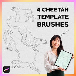 Procreate Cheetah Stamp | 4 Template Procreate Brushes | Stamp | Drawing Guide | Pencil Drawing  | Animal Line art |  Tattoo Design