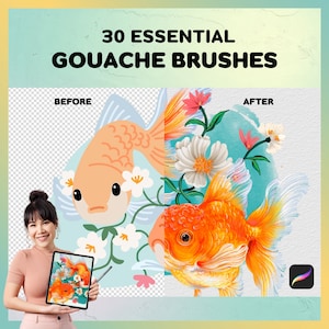 Gouache Pinsel Procreate | 30 Essential Gouache Pinsel, Realistische Gouache Pinsel, Dünne Gouache, Dicke Gouache, Gouache Blender