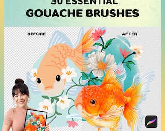 Gouache Brushes Procreate | 30 Essential Gouache Brushes, Realistic Gouache Brushes, Thin Gouache, Thick Gouache, Gouache Blender