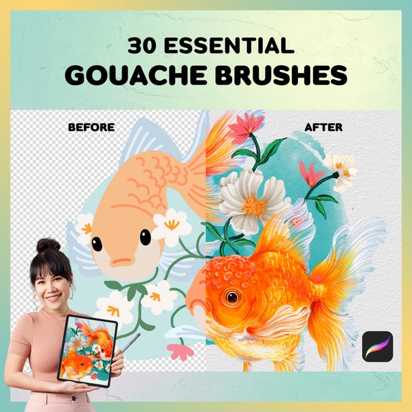 Gouache Brushes Procreate | 30 Essential Gouache Brushes, Realistic Gouache Brushes, Thin Gouache, Thick Gouache, Gouache Blender