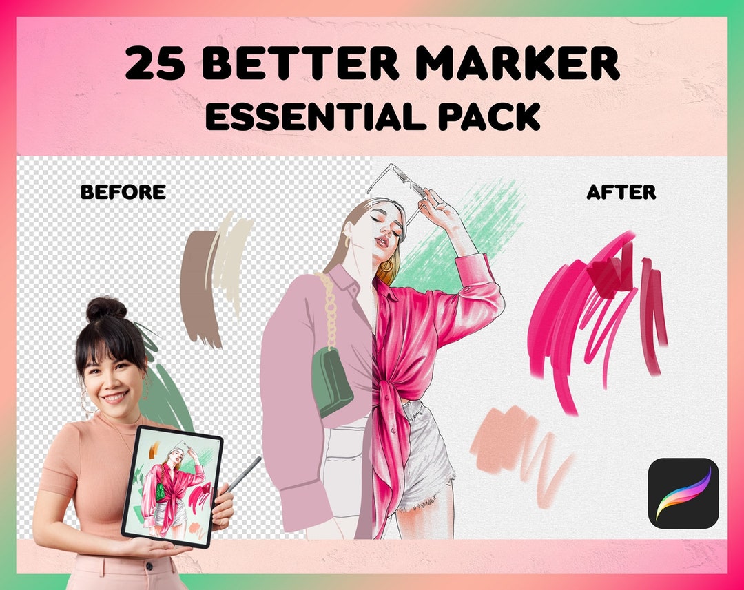 Procreate Marker Brushes 25 Better Marker Essentials Pack Etsy