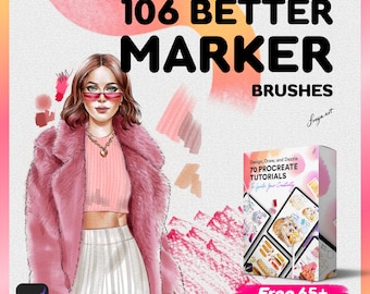 Bundel 106 Procreate Markers met 65+ Procreate-tutorials, modeborstels voor Procreate