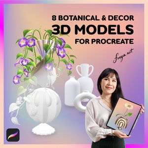 8 Botanical and Decor Procreate 3D Models, 3D Models Procreate for Home Decor, Realistic Mockups for  Interior Design