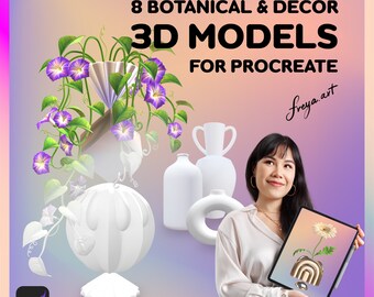 8 Botanische en decoratieve reproducties 3D-modellen, 3D-modellen planten zich voort voor huisdecoratie, realistische mockups voor interieurontwerp