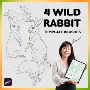 Procreate Wild Rabbit Stamp | 4 Template Procreate Brushes | Animal Stamp | Drawing Guide | Pencil Drawing | Animal Line art | Tattoo Design