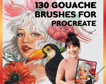 Gouache Digital Brush Pack, Realistic Procreate Brush Set, 130 Gouache Brushes for Procreate