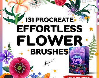 Flower Procreate Bundle, 131 Effortless Flower Procreate Brushes with Mini-Procreate Tutorial Course Included
